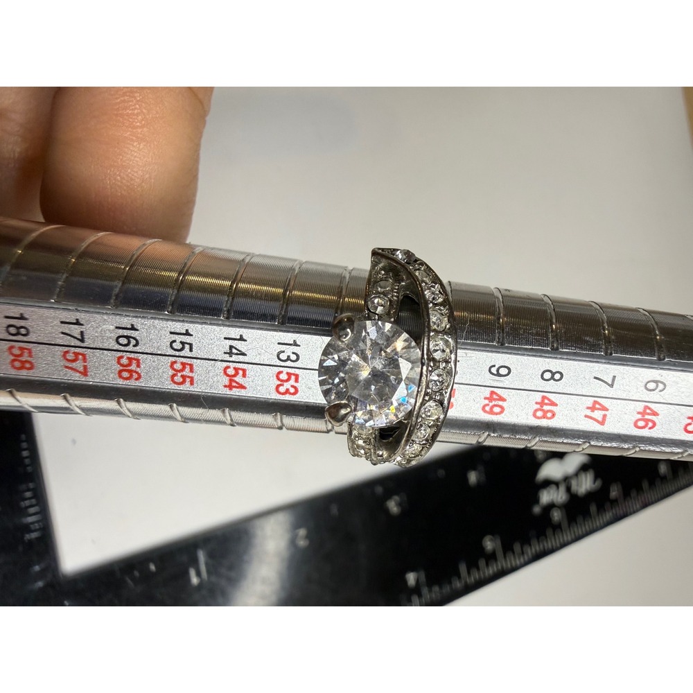 Silver Tone Round Cut Clear Cubic Zirconia Bypass Statement Ring Size 5.75
